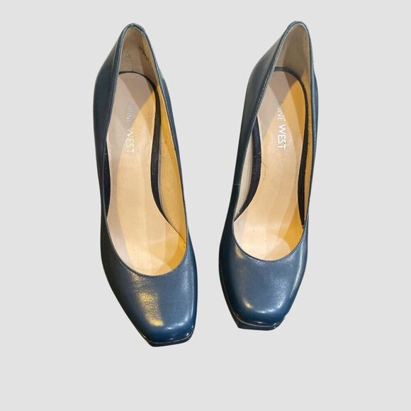 Nine West Heleneo Women's Navy Leather Pump Croc Embossed Platform Heels 6M - Picture 2 of 8